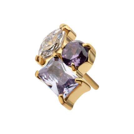 Invictus 24Kt Gold PVD Titanium Threadless "Harmony Cluster" Prong Set Gem Top