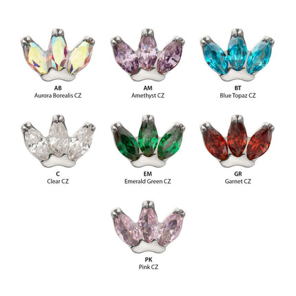 Invictus Titanium Threadless Prong Set 3-Marquise Gem Fan Cluster Top