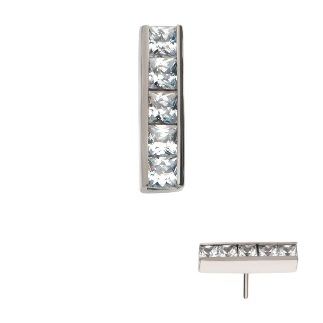 Invictus Titanium Threadless with CNC Set Clear CZ 5-Cluster Bar Top