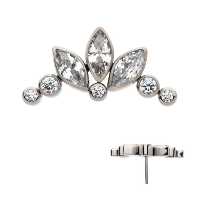 Invictus Titanium Threadless Bezel Set Marquise & Round Gem Cluster Top