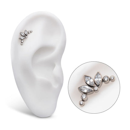 Invictus Titanium Threadless Bezel Set Marquise & Round Gem Cluster Top