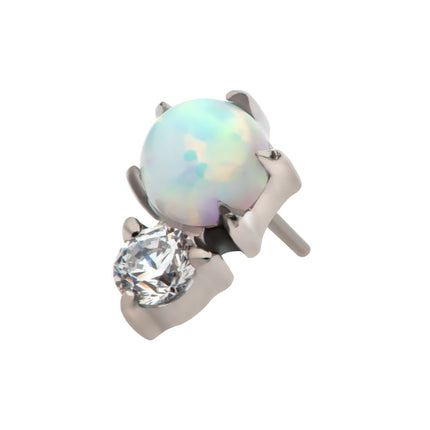 Invictus Titanium Threadless with Prong Set Round White Opal & Clear CZ Top