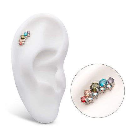 Invictus Titanium Threadless Prong Set Round CZ/Opal Terraced Cluster Top