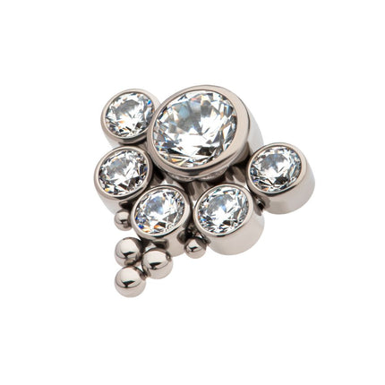 Invictus Titanium Threadless Tri-bead end with 5mm & 3mm Bezel Set AAA Clear CZ Cluster Top