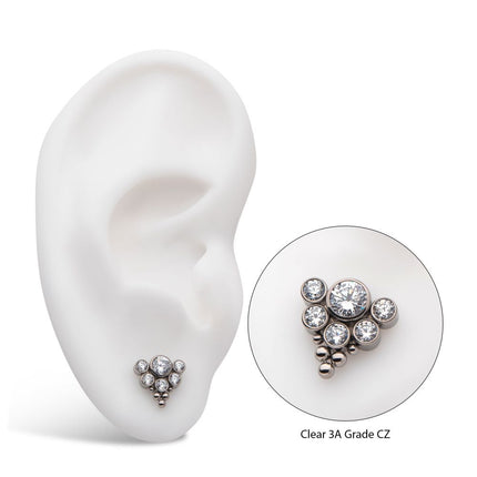 Invictus Titanium Threadless Tri-bead end with 4mm & 2.5mm Bezel Set AAA Clear CZ/Opal Cluster Top