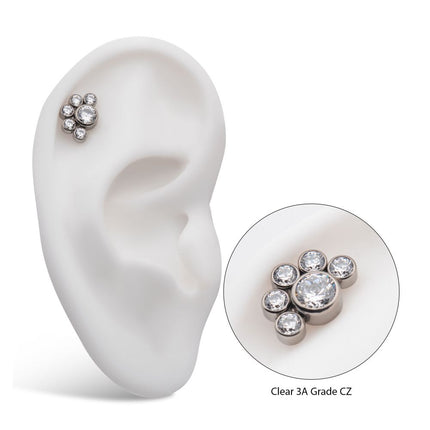 Invictus Titanium Threadless with 5mm & 3mm Bezel Set AAA CZ Cluster Top
