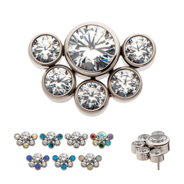 Invictus Titanium Threadless with 4mm & 2.5mm Bezel Set AAA CZ/Opal Cluster Top