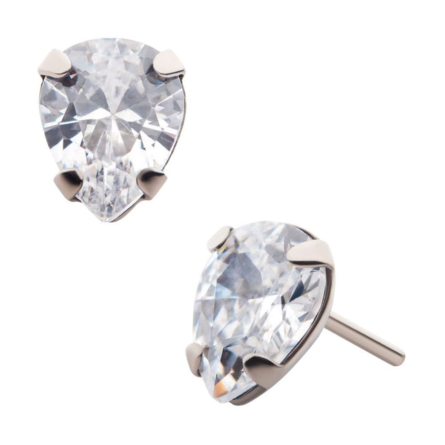 Invictus Titanium Threadless with 4-Prong Set CZ Pear-Shaped Top