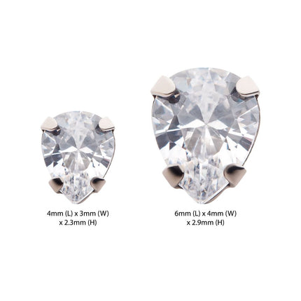 Invictus Titanium Threadless with 4-Prong Set CZ Pear-Shaped Top