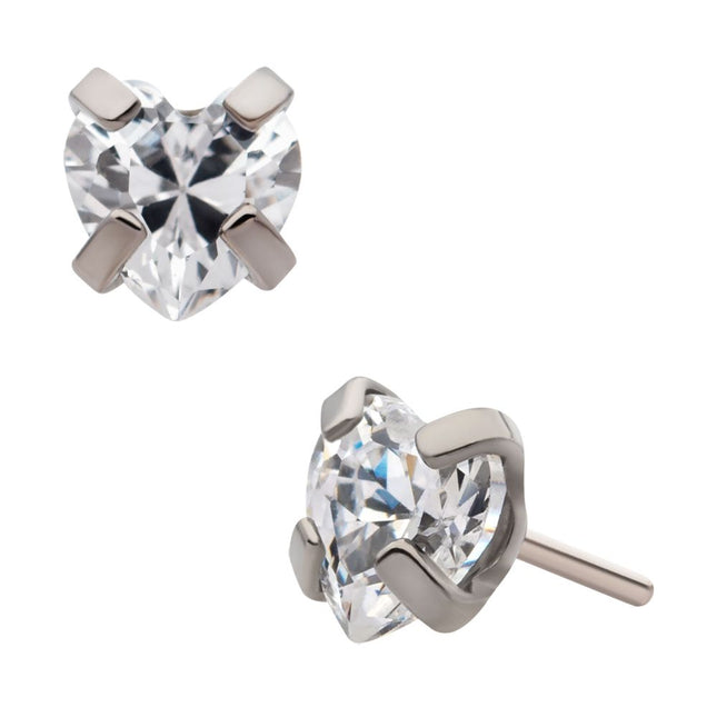 Invictus Titanium Threadless with 4-Prong Set CZ Heart Shape Top