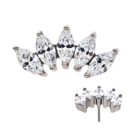 Invictus Titanium Threadless with Prong Set Marquise CZ 5-Cluster Top