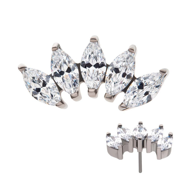 Invictus Titanium Threadless with Prong Set Marquise CZ 5-Cluster Top