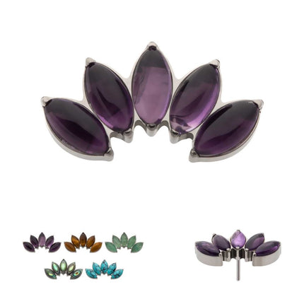 Invictus Titanium Threadless with Prong Set 5-Cluster Marquise Stones Fan Shape Top