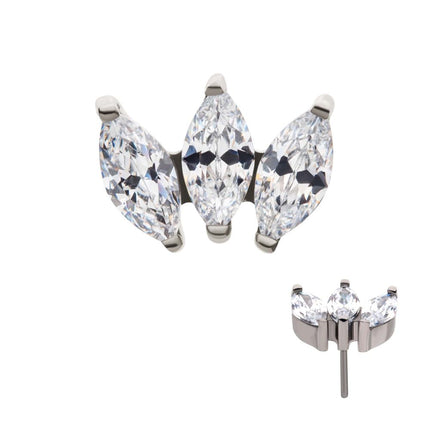 Invictus Titanium Threadless with Prong Set Marquise CZ 3-Cluster Top