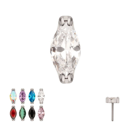 Invictus Titanium Threadless Double V-Prong 3mm Marquise Gem Top