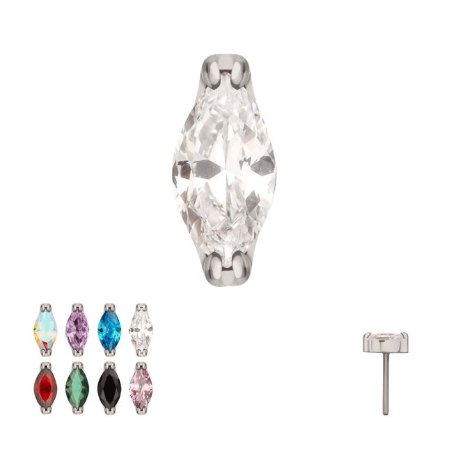 Invictus Titanium Threadless Double V-Prong 3mm Marquise Gem Top