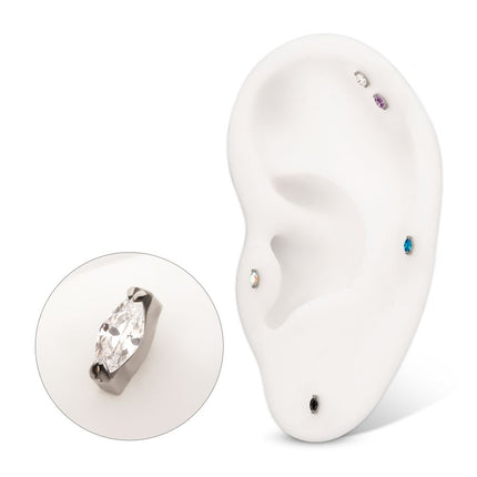 Invictus Titanium Threadless Double V-Prong 3mm Marquise Gem Top