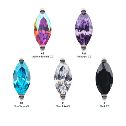 Invictus Titanium Threadless with 2-Prong Marquise CZ Top