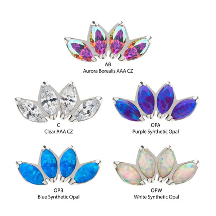 Invictus Titanium Threadless 4 Cluster Fan Shape Top with Prong Set Marquise CZ/Opal