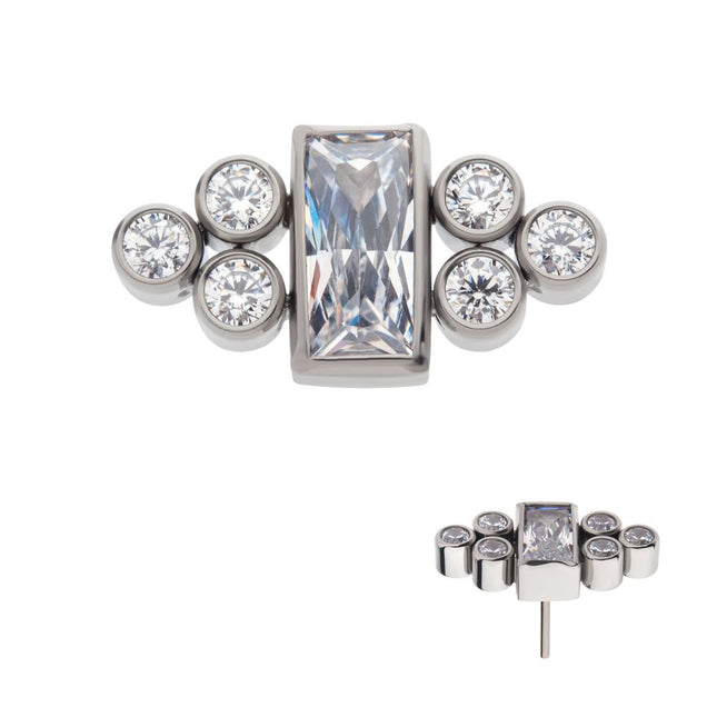 Invictus Titanium Threadless Bezel Baguette & Round CZ 7-Cluster Top