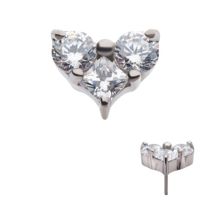 Invictus Titanium Threadless with Prong Set Round & Princess Gem 3-Cluster Heart Shape Top