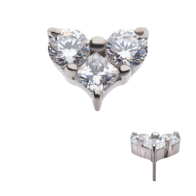 Invictus Titanium Threadless with Prong Set Round & Princess Gem 3-Cluster Heart Shape Top