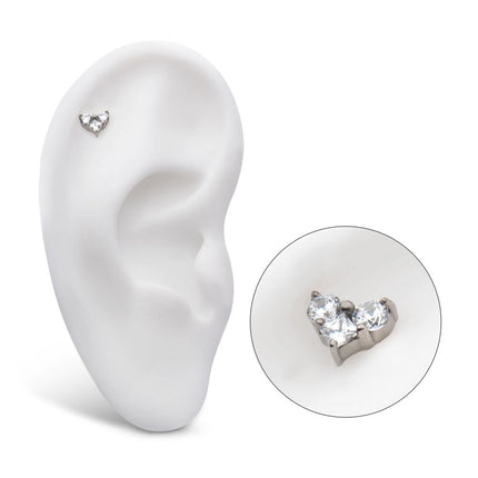 Invictus Titanium Threadless with Prong Set Round & Princess Gem 3-Cluster Heart Shape Top