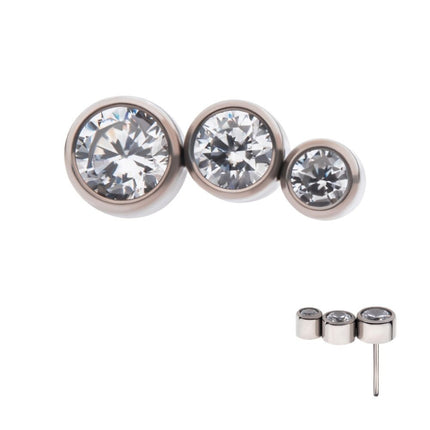 Invictus Titanium Threadless Bezel Set CZ/Opal Staggered 3-Cluster Top