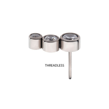 Invictus Titanium Threadless Bezel Set CZ/Opal Staggered 3-Cluster Top
