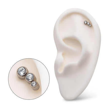Invictus Titanium Threadless Bezel Set CZ/Opal Staggered 3-Cluster Top