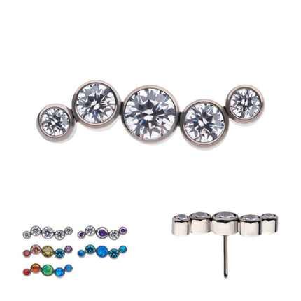 Invictus Titanium Threadless Bezel Set CZ/Opal Oscillating 5-Cluster Top