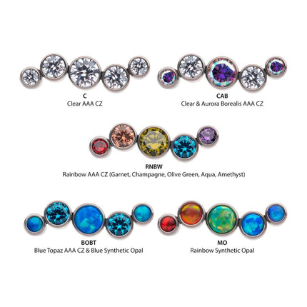 Invictus Titanium Threadless Bezel Set CZ/Opal Oscillating 5-Cluster Top