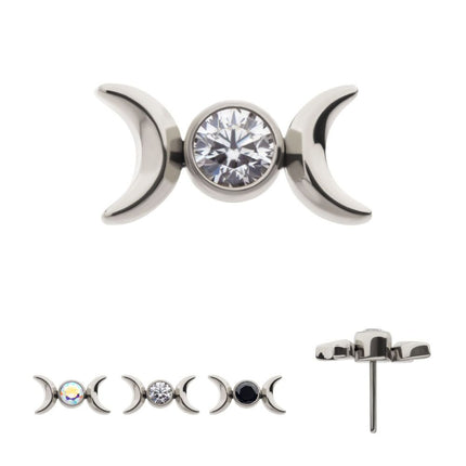 Invictus Titanium Threadless Bezel Set Round Gem Triple Moon Phase Top