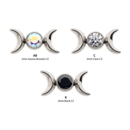 Invictus Titanium Threadless Bezel Set Round Gem Triple Moon Phase Top