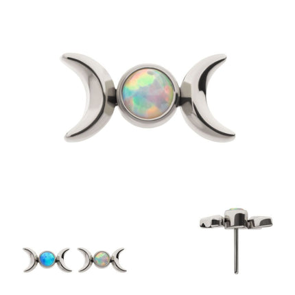 Invictus Titanium Threadless Bezel Set Round Opal Triple Moon Phase Top