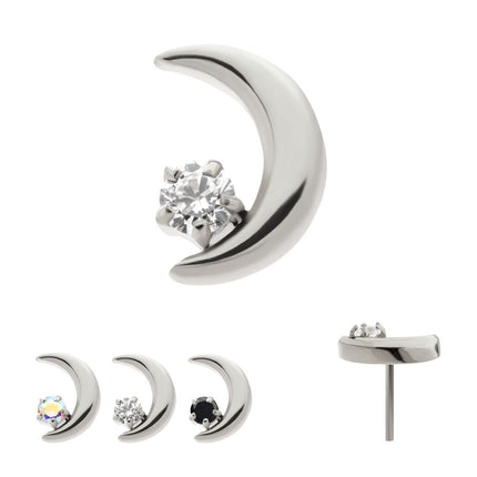 Invictus Titanium Threadless Crescent Moon with Prong Set CZ Top