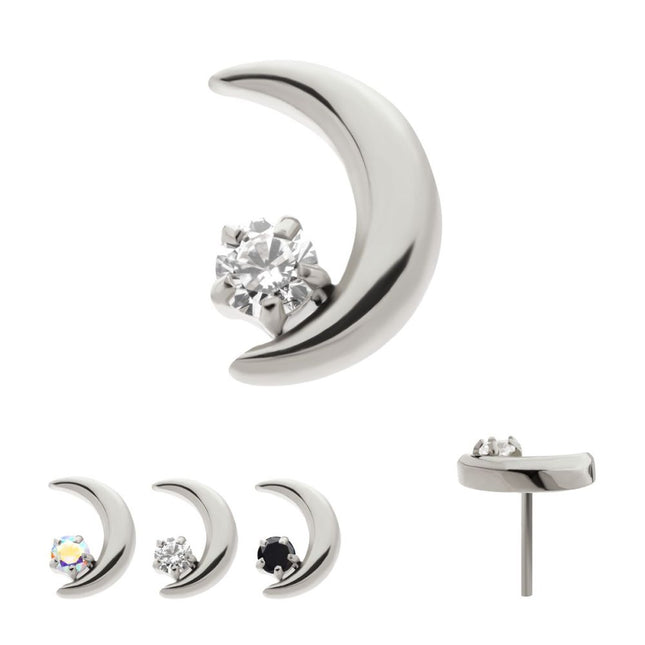 Invictus Titanium Threadless Crescent Moon with Prong Set CZ Top
