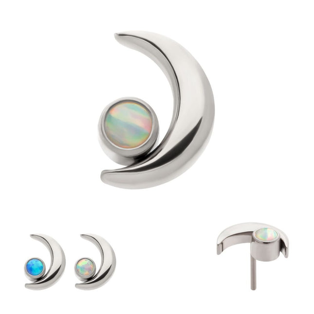 Invictus Titanium Threadless Crescent Moon with Bezel Set Opal Top