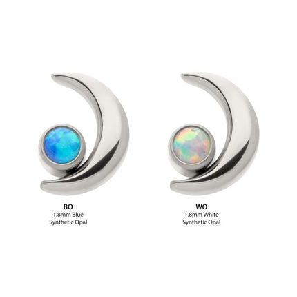 Invictus Titanium Threadless Crescent Moon with Bezel Set Opal Top