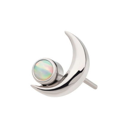 Invictus Titanium Threadless Crescent Moon with Bezel Set Opal Top