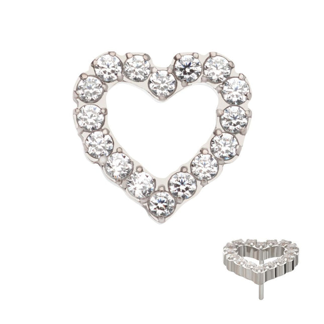 Invictus Titanium Threadless Pave Set Gem Hollow Heart Top