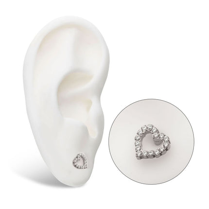 Invictus Titanium Threadless Pave Set Gem Hollow Heart Top