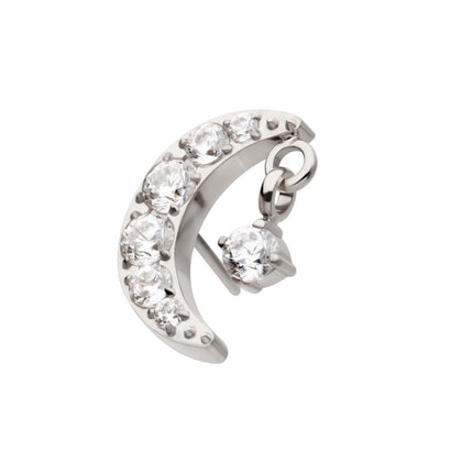 Invictus Titanium Threadless Crescent Moon CZ Top with Dangle Pronged Round CZ