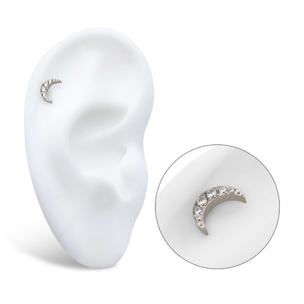 Invictus Titanium Threadless with Pave Set CZ Crescent Moon Top