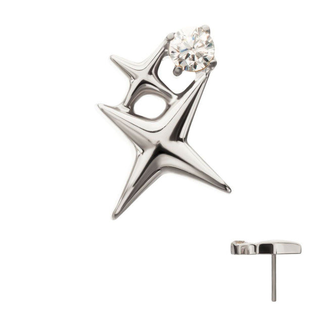 Invictus Titanium Threadless Double Celestial Star Top with Prong Set Gem