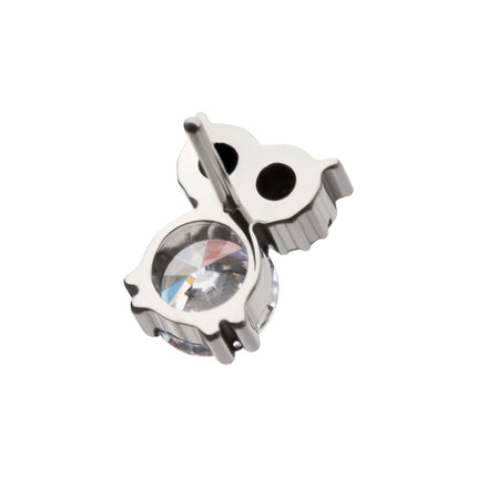 Invictus Titanium Threadless Prong Set Round Black & Clear CZ Owl Top