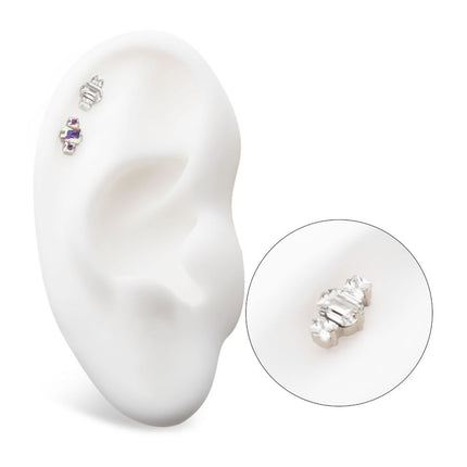 Invictus Titanium Threadless Prong Set Emerald Cut & Princess Gem 3-Cluster Top