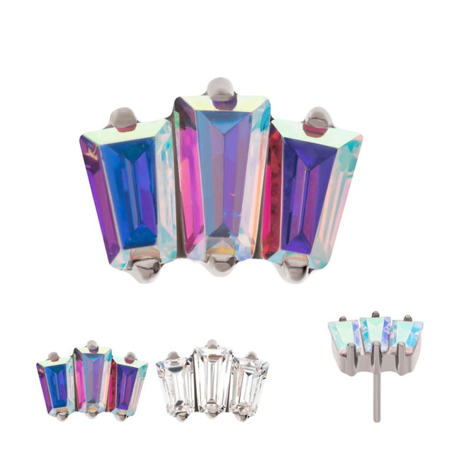 Invictus Titanium Threadless Prong Set Baguette CZ 3-Cluster Top