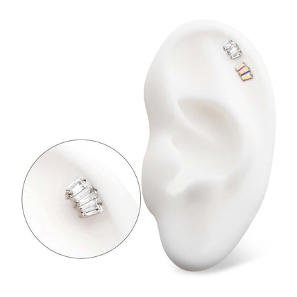 Invictus Titanium Threadless Prong Set Baguette CZ 3-Cluster Top