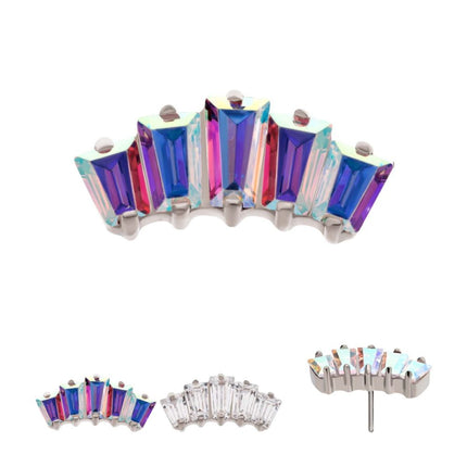 Invictus Titanium Threadless Prong Set Baguette CZ 5-Cluster Fan Shape Top